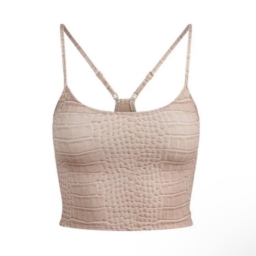 SKIMS Signature Swim Cami Tank Top in Dune Crocodile Size L